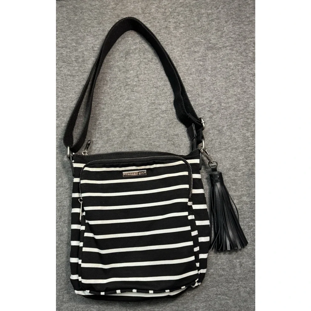 Madden Girl Black/ White Striped Crossbody Bag